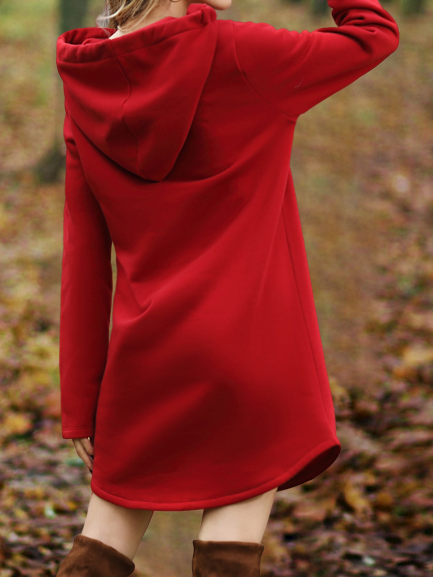 Solid Long Sleeve Hoodie Casual Dress