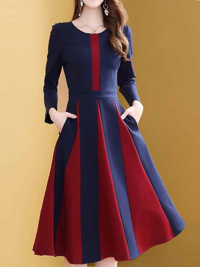 Color-Block A-line Elegant Midi Dress | stylewe