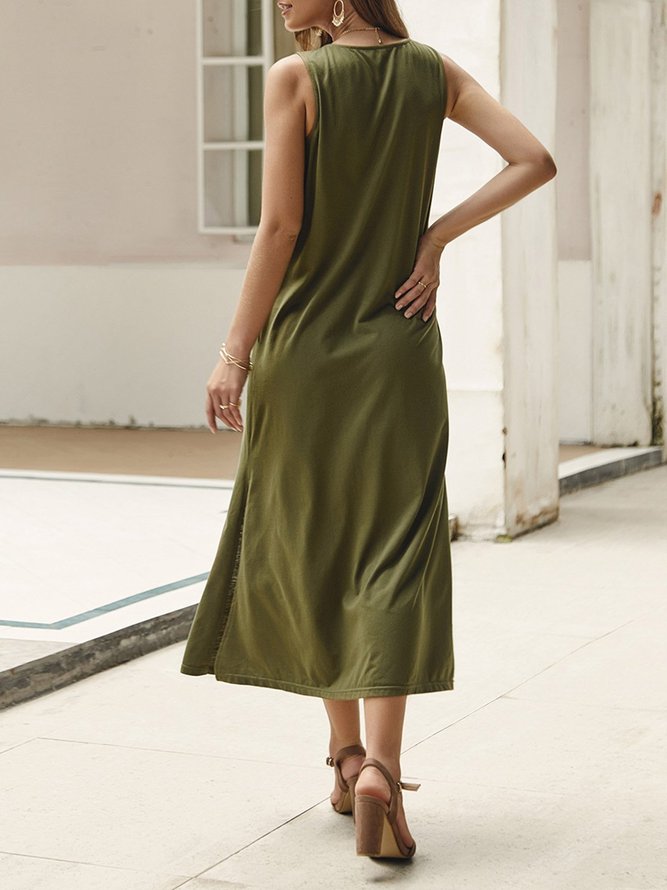 V Neck Daytime Casual Buttoned Maxi Dress