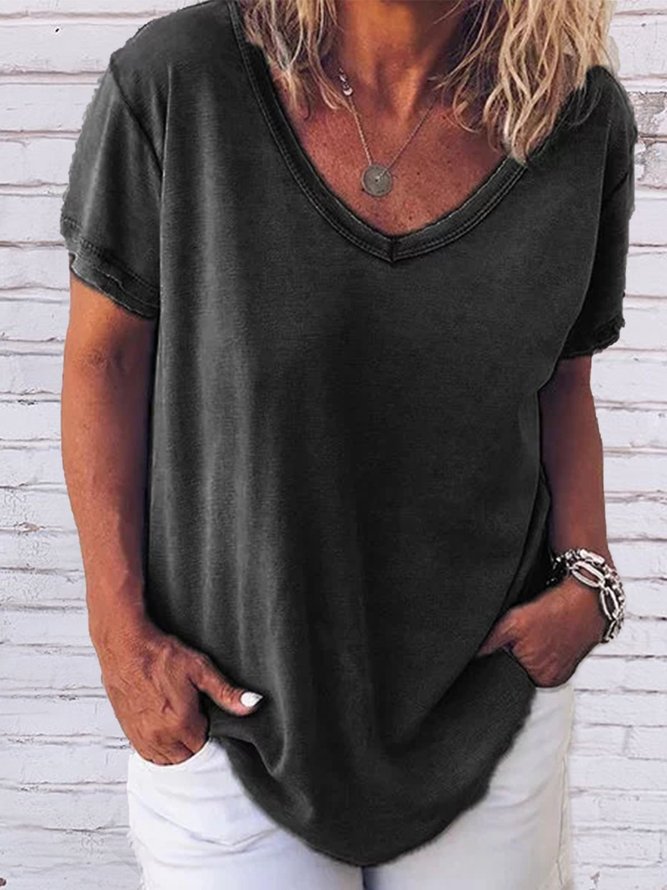 Shift Casual V Neck Cotton Casual Paneled Daytime Tees