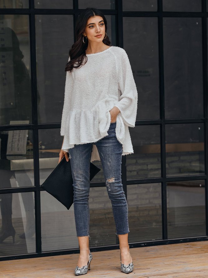 White Bell Sleeve Solid Work Top