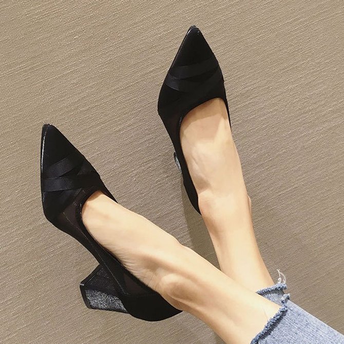 Mesh Chunky Heel Pointed Toe Sandals