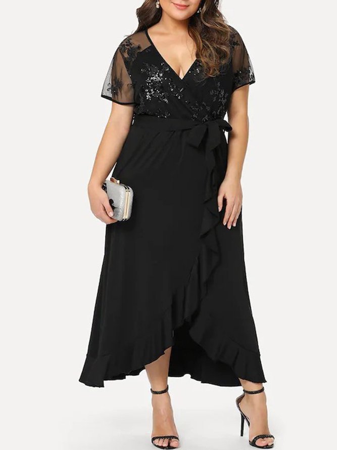 Plus Size Surplice Neck Cocktail Elegant Maxi Dress