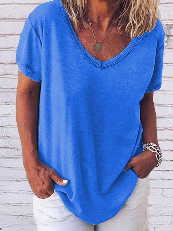 Shift Casual V Neck Cotton Casual Paneled Daytime Tees