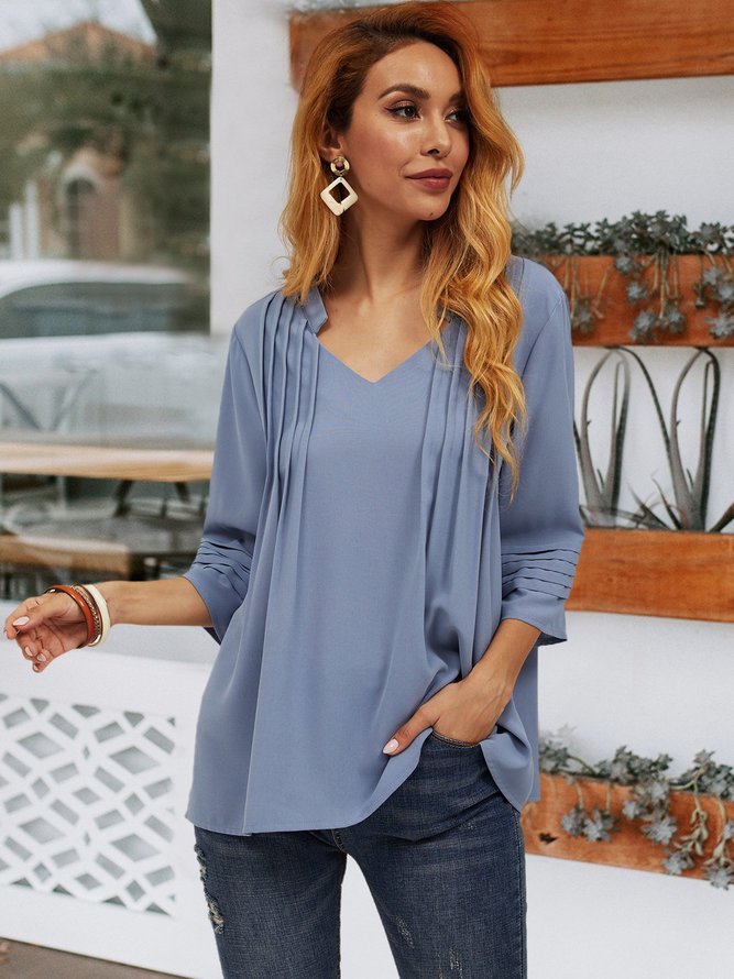 Solid 3/4 Sleeve Work Blouse
