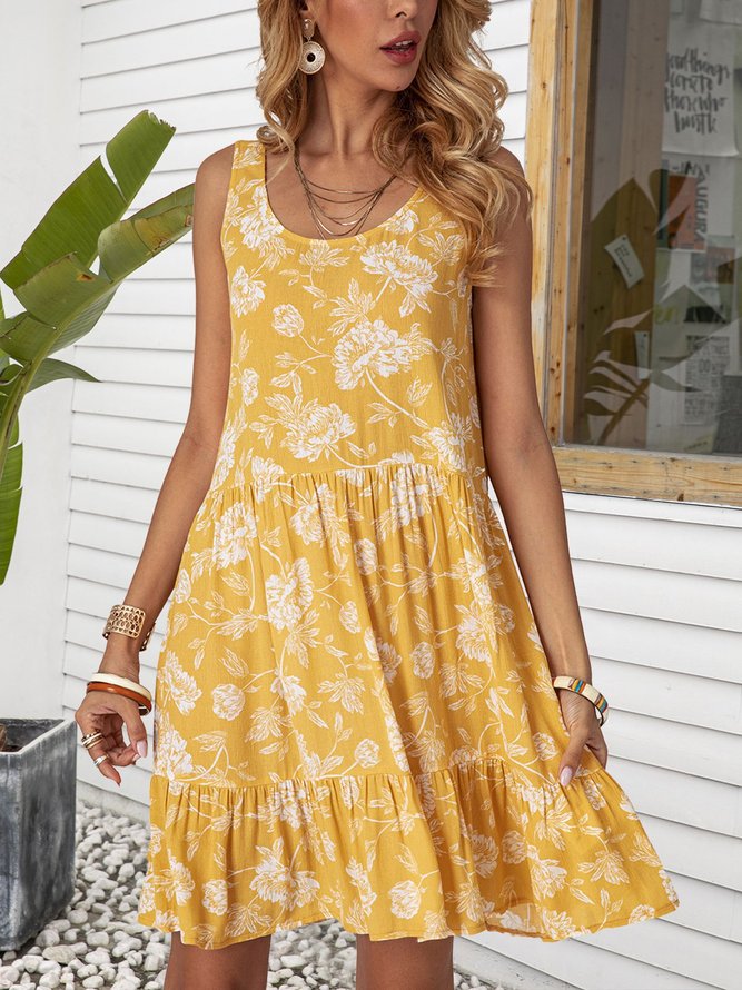 Yellow Beach Floral Mini Dress