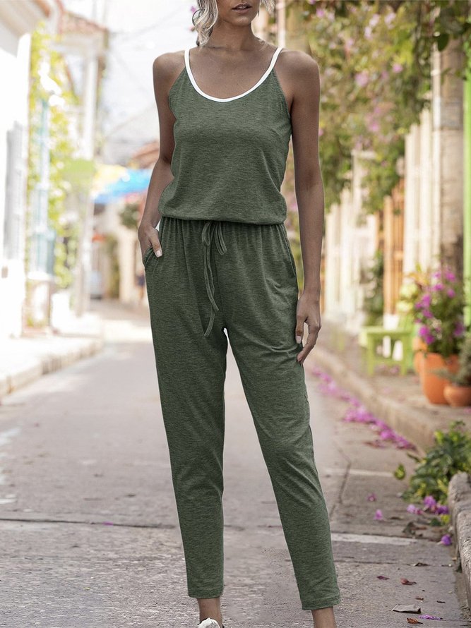 v neck solid color short sleeve pocket romper