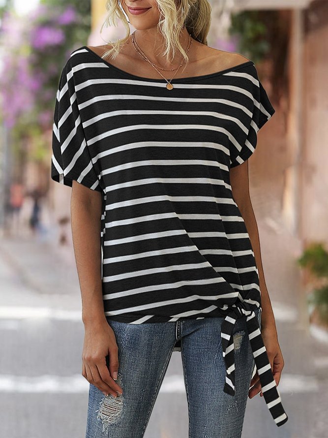 Casual Short Sleeve Lace-Up T-Shirt