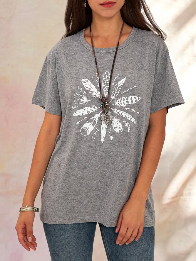Gray Floral Shift Casual Crew Neck Top