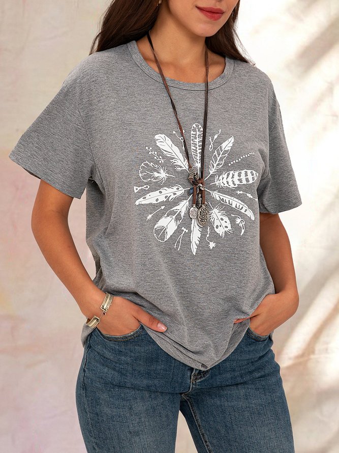 Gray Floral Shift Casual Crew Neck Top