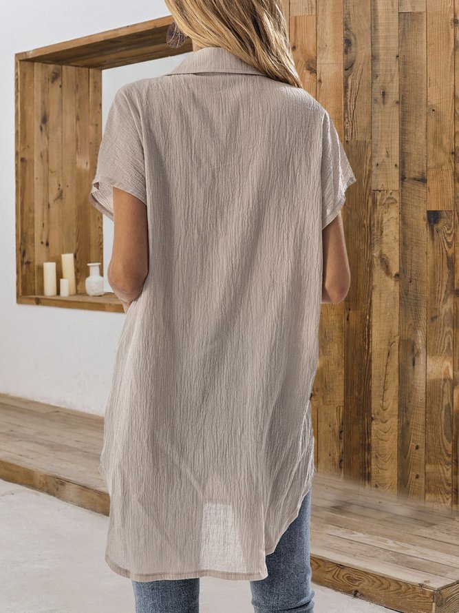 Gray Solid Casual Linen Blouse