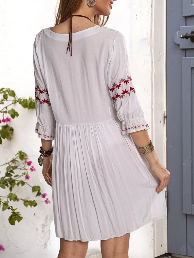 White Swing Tropical Casual Cotton-Blend Weaving Dress