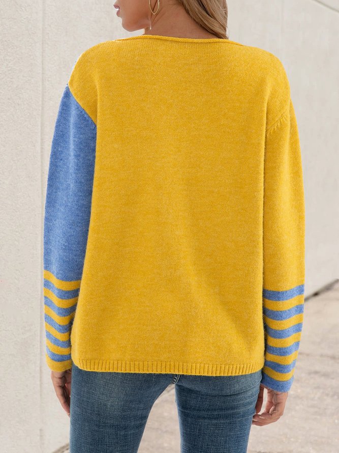 Blue Casual Shift Color-block Sweater