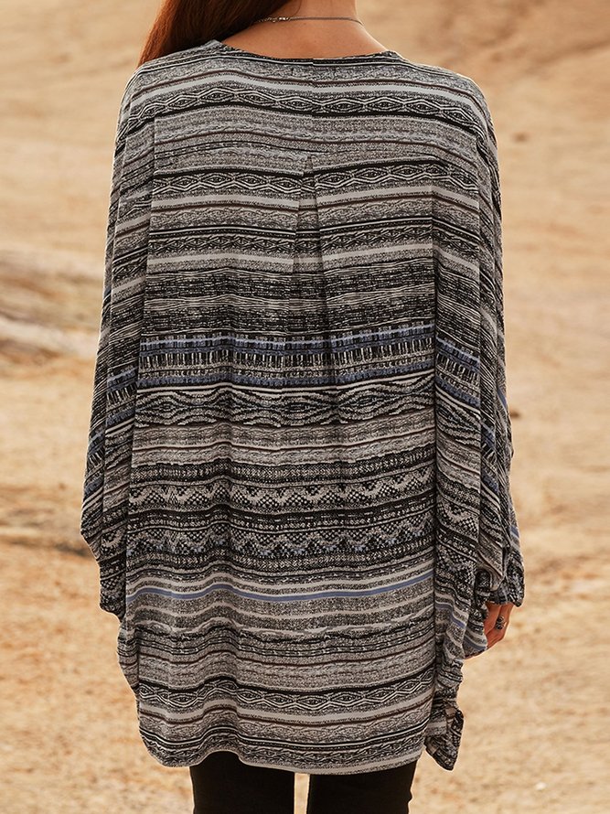 Gray Cotton-Blend Tribal Casual Sweater coat