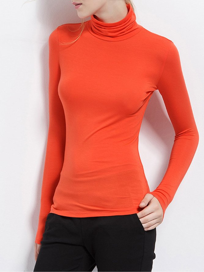 Long Sleeve Simple & Basic Turtleneck Top | stylewe