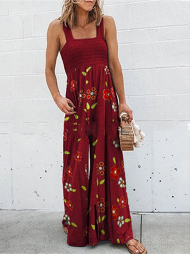Sleeveless Floral Square Neck Jumpsuit