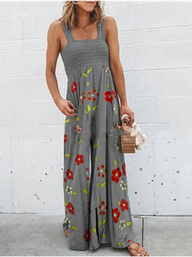 Sleeveless Floral Square Neck Jumpsuit