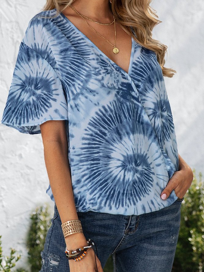 Blue Ombre/tie-Dye Holiday Short Sleeve Tops