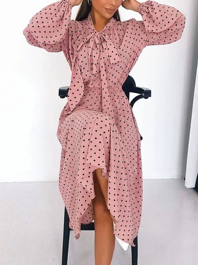 A-Line Polka Dots Long Sleeve Dress