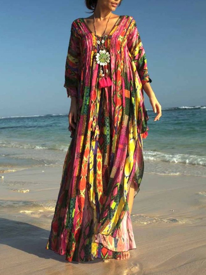 V Neck Batwing Casual Maxi Dress stylewe