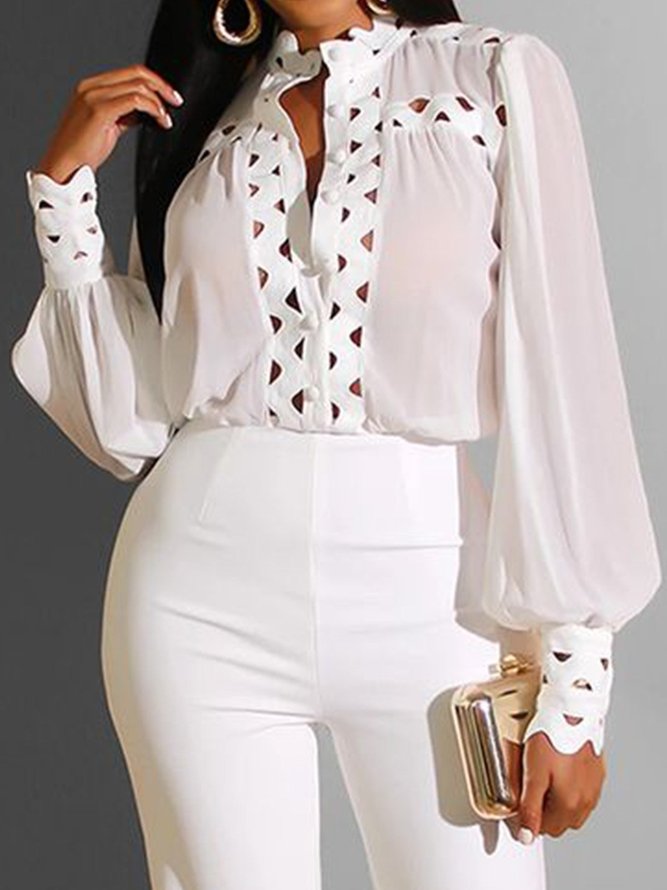 Shift Long Sleeve Formal Stand Collar Top