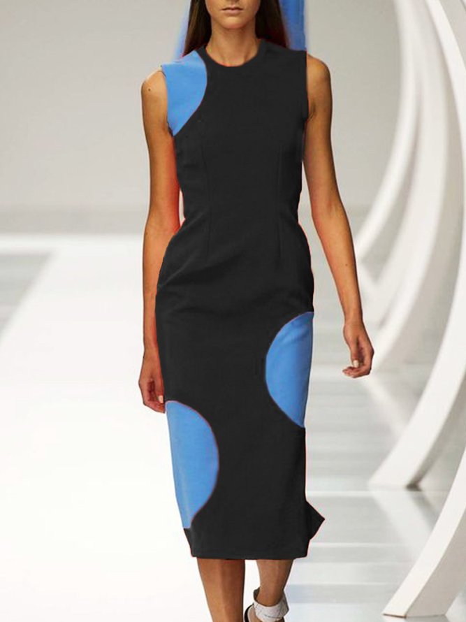 Polka Dots Casual Color-block Midi Dress