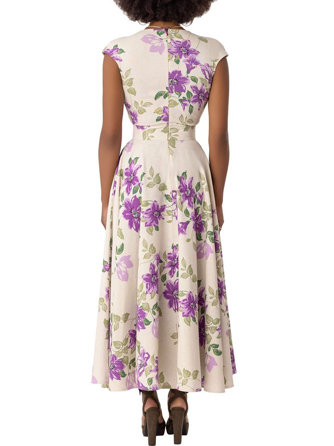 Short Sleeve Resort Floral Printed Midi Dress