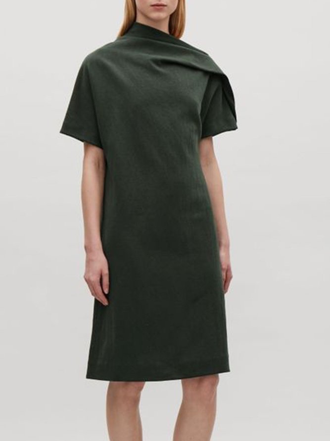 Asymmetrical Plain Dress Length Short Sleeve Dress