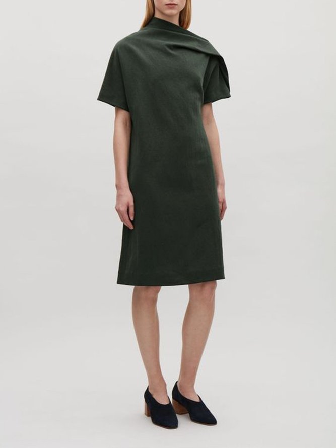 Asymmetrical Plain Dress Length Short Sleeve Dress