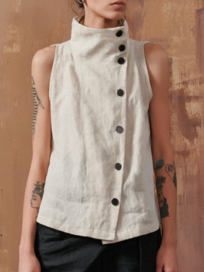 Sleeveless Casual Buttoned Cotton Top