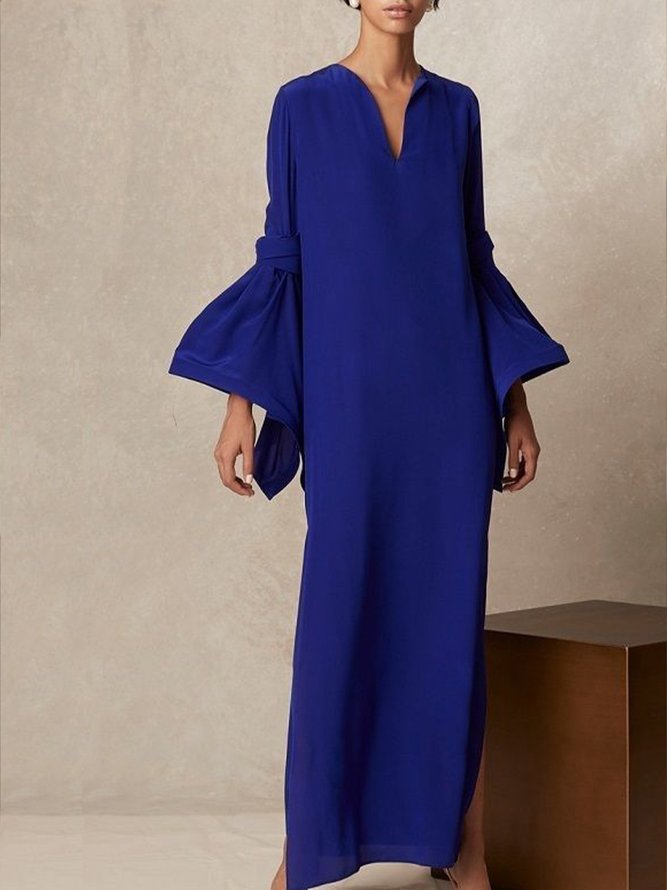 Long Sleeve V Neck Elegant Shift Dress stylewe