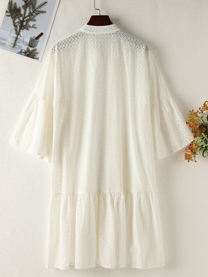 Shirt Collar Mini Dresses A-Line Cotton-Blend Plain Dress