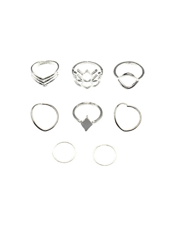 Simple Silver Lotus 8-piece Ring