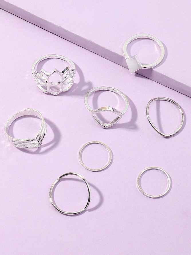 Simple Silver Lotus 8-piece Ring