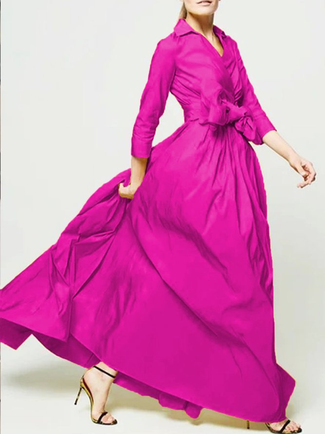 A-Line 3/4 Sleeve Cotton Elegant Dress
