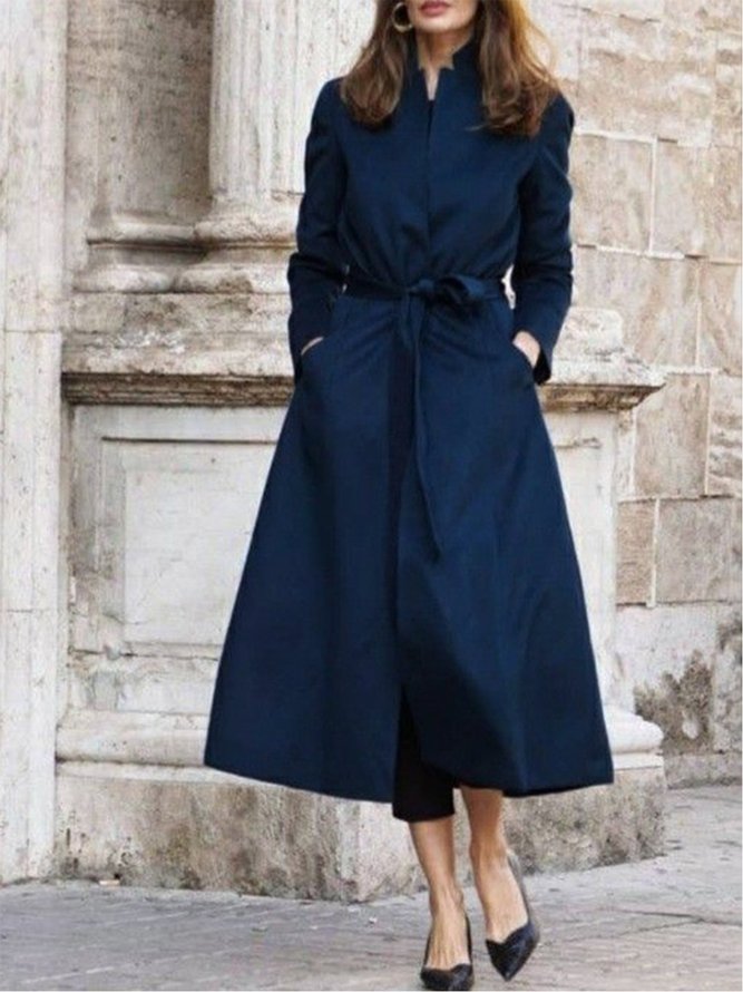 Long Sleeve Shift Solid Elegant Outerwear