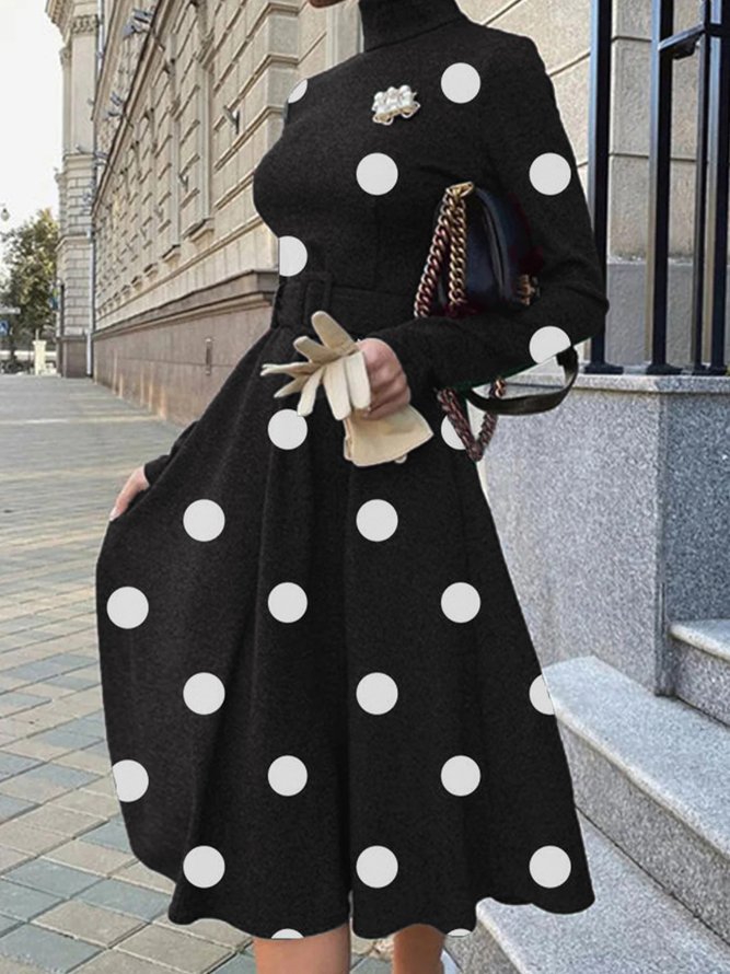 Elegant Polka Dots Long Sleeve Dress