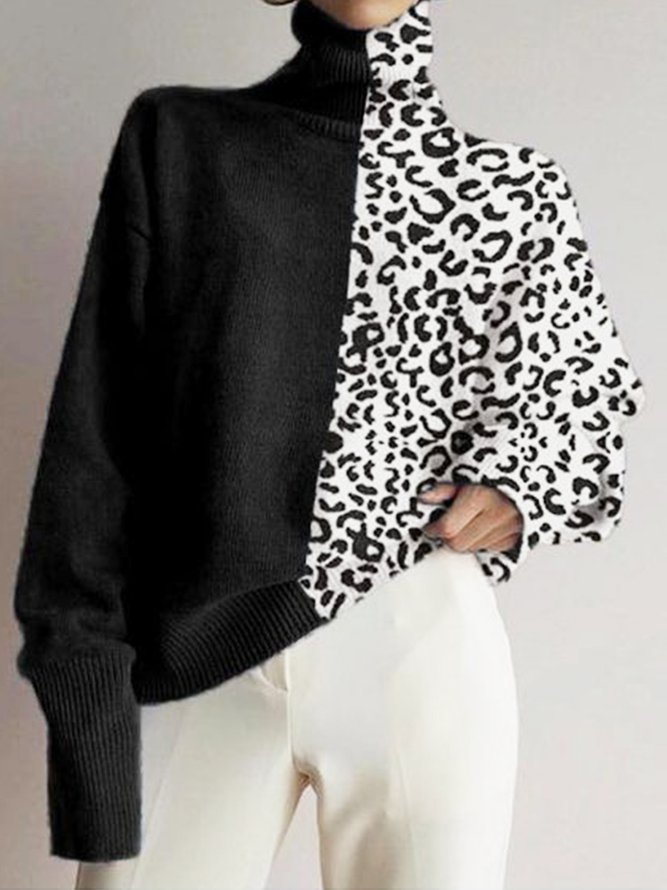 Leopard Casual Long Sleeve Shift Sweater