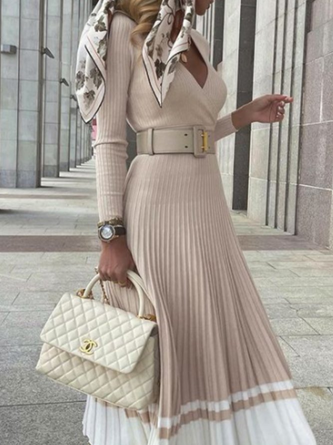 Long Sleeve Color-Block Elegant Sweater Dress