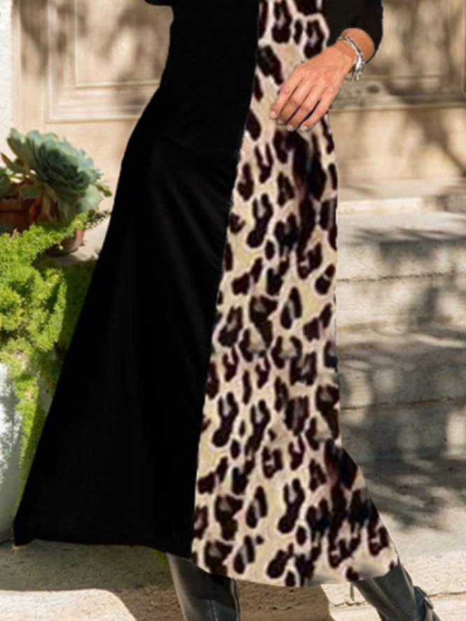 Elegant V Neck Leopard Dress