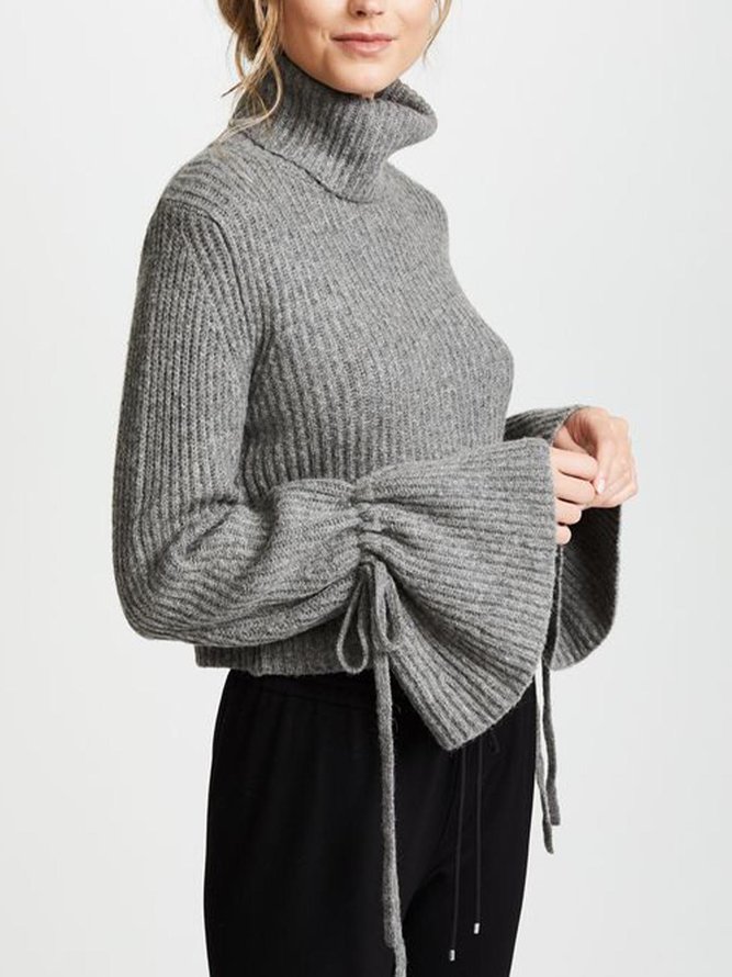 Long SLeeve Solid Loosen High Neck Sweater