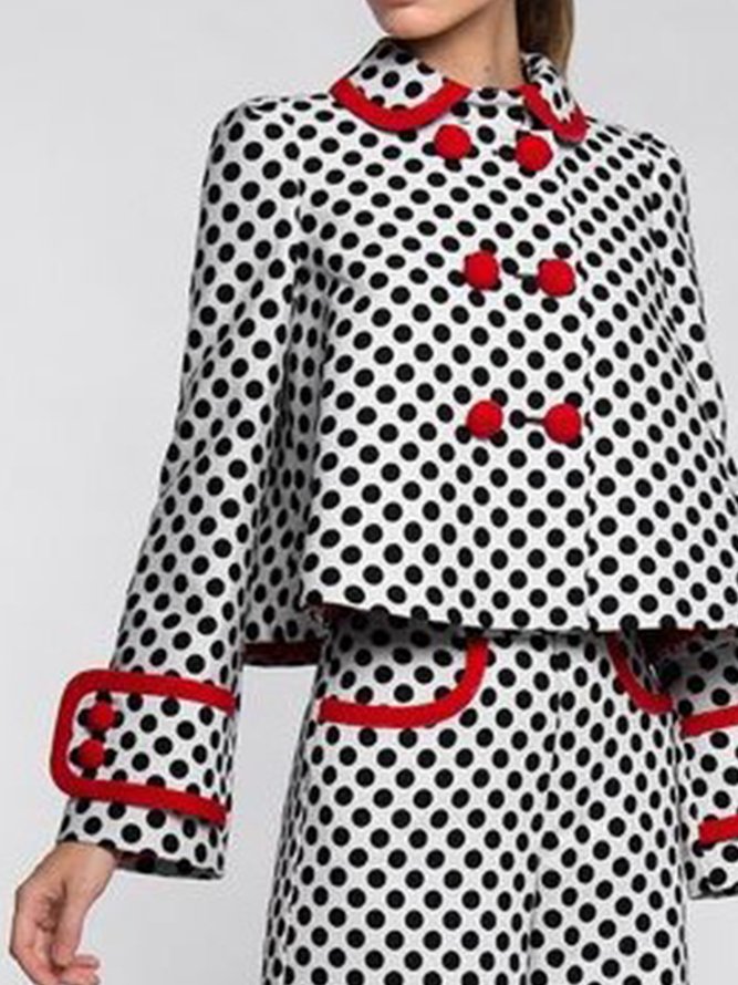 Long Sleeve Polka Dots Lapel Outerwear
