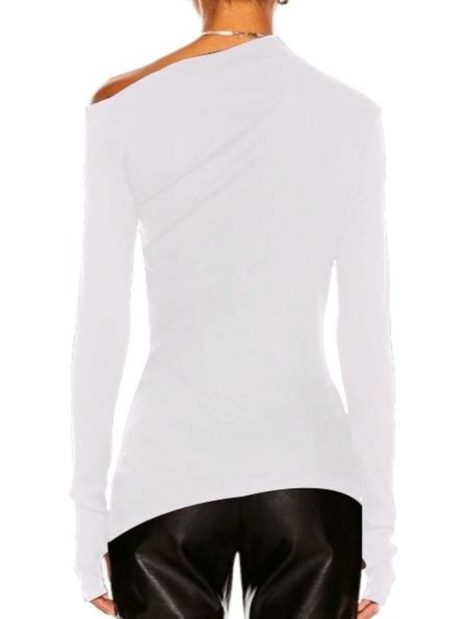 Fall One Shoulder Cotton Skinny Elegant Simple Lady Top