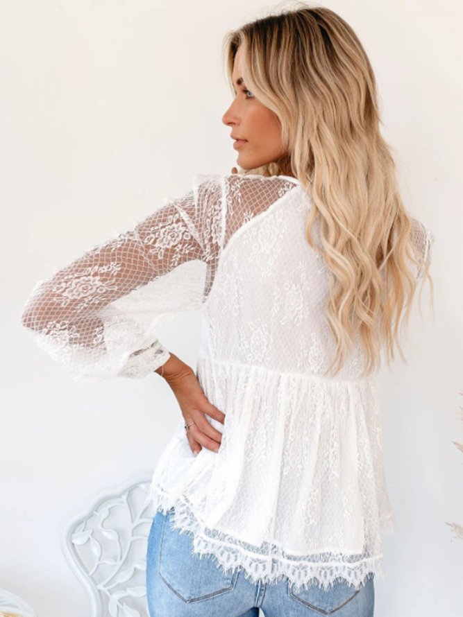Lace Knot Front V Neck Top
