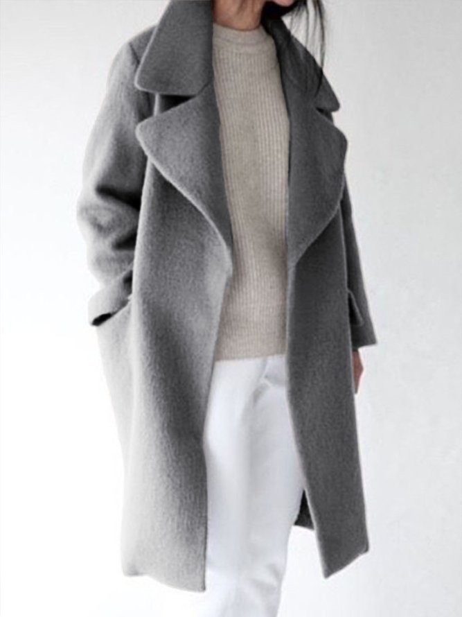 Flat Collar Casual Plain Overcoat