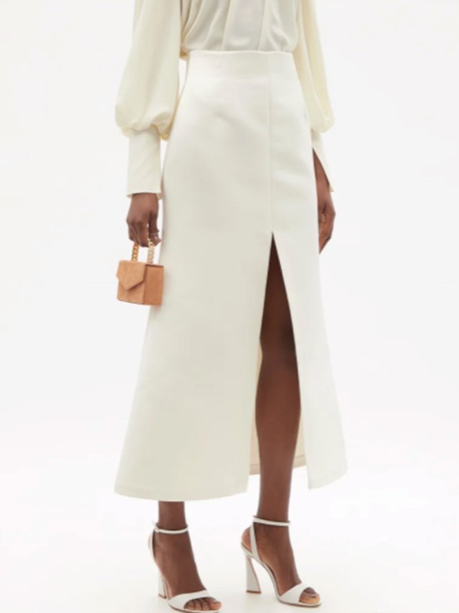 Elegant Slit Solid Formal Skirt