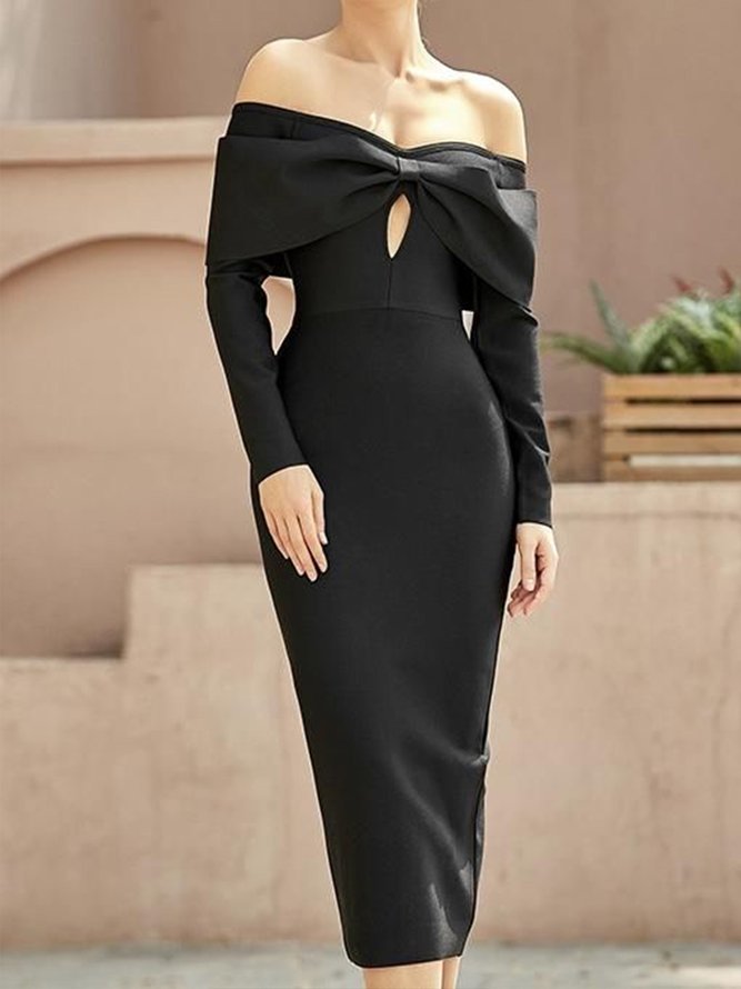 Long sleeve Plain Slim Fit Elegant Dress