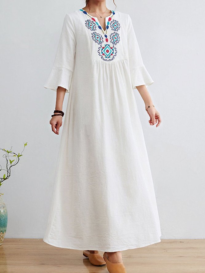 Loosen Tribal Ethnic Flare Sleeve Maxi Dress