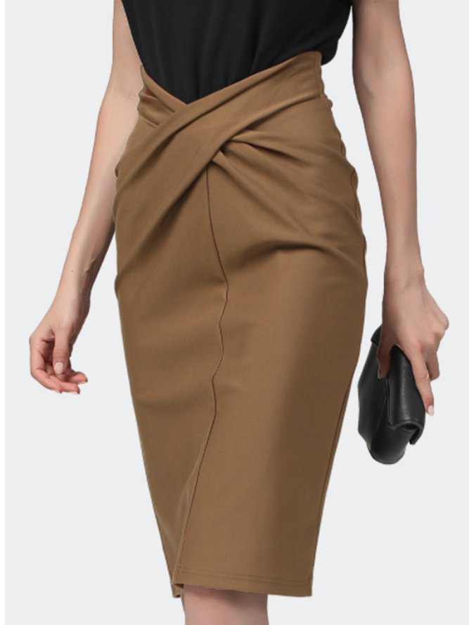 Elegant Solid Slim Fit Solid Cross Skirt