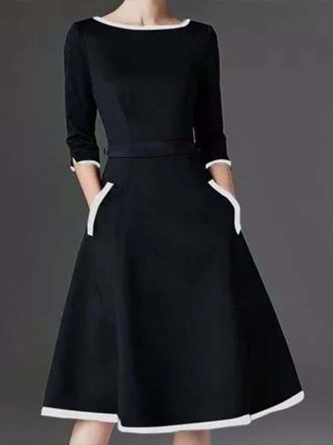 Plain Regular Fit Elegant Midi Dress